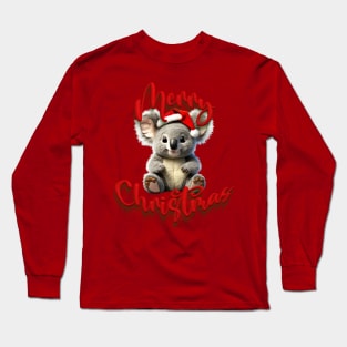 Merry Christmas Koala with A Xmas Santa Hat from Australia Long Sleeve T-Shirt